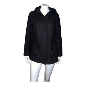 Old Navy Women's Hooded Black Winter Coat Wool Blend Vintage Medium EUC